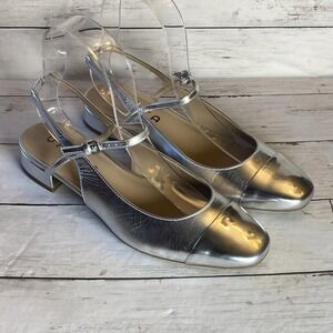 Unisa Shoes Womens 10 M Silver Slingback Mary Jane Flats Block Heel Square Toe